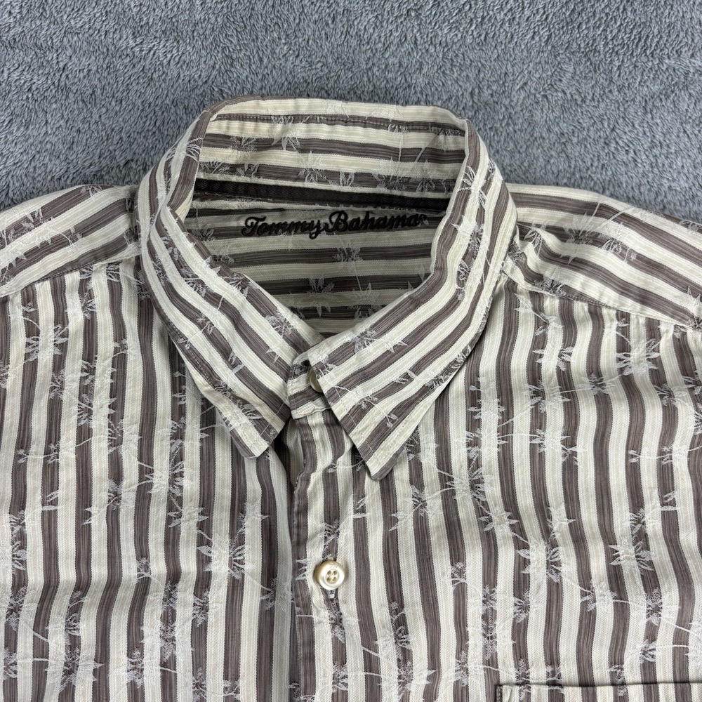 Tommy Bahama XL Cotton/Silk Men's Striped Floral Button Up Long Sleeve Brown